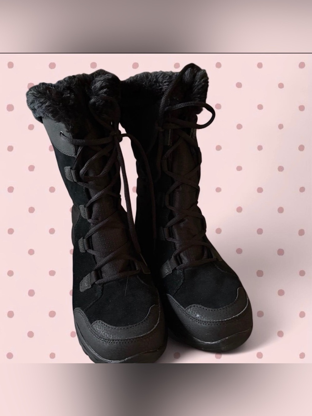 Women's Black Lace-Up Winter Boots